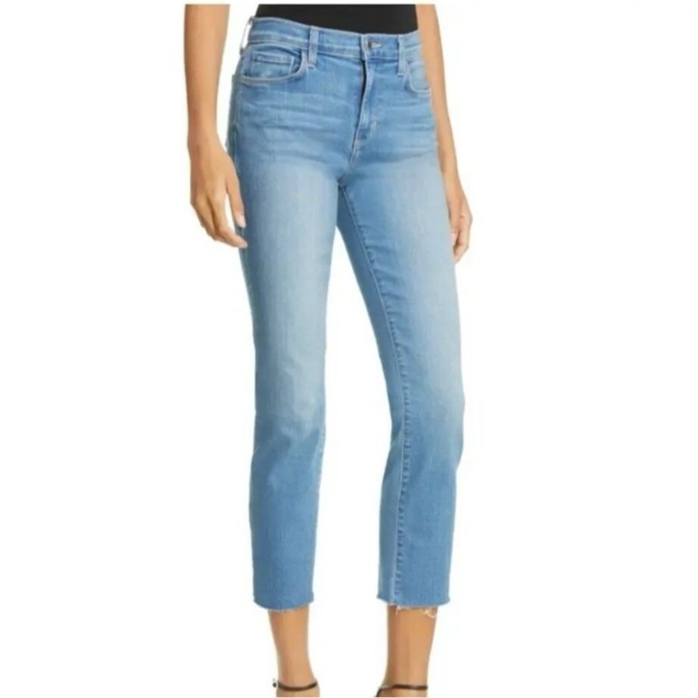 L'AGENCE Jeans Women's 26 Camden Blue Sada Slim Crop High Rise Raw Hem USA
